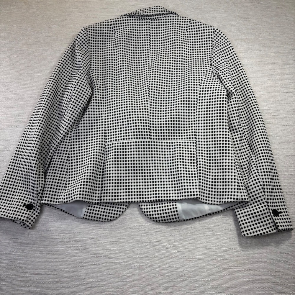 Talbots‎ Womens Black Cream Gingham Check Single Button Blazer Jacket Size L - Picture 7 of 9